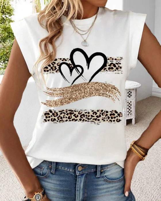 Heart leopard print sleeveless top