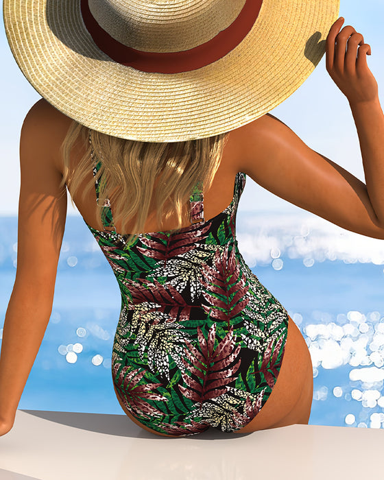 Tropical Plant Print One-Piece Swimsuit