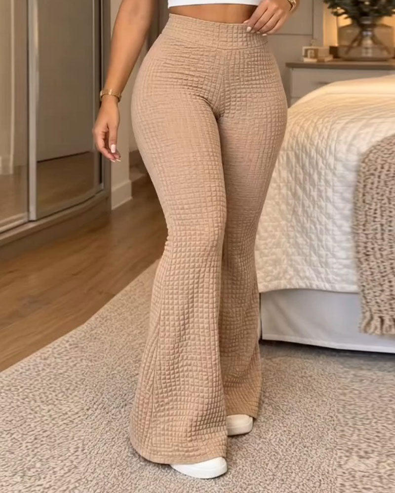 High-Waisted Solid Color Flared Pants