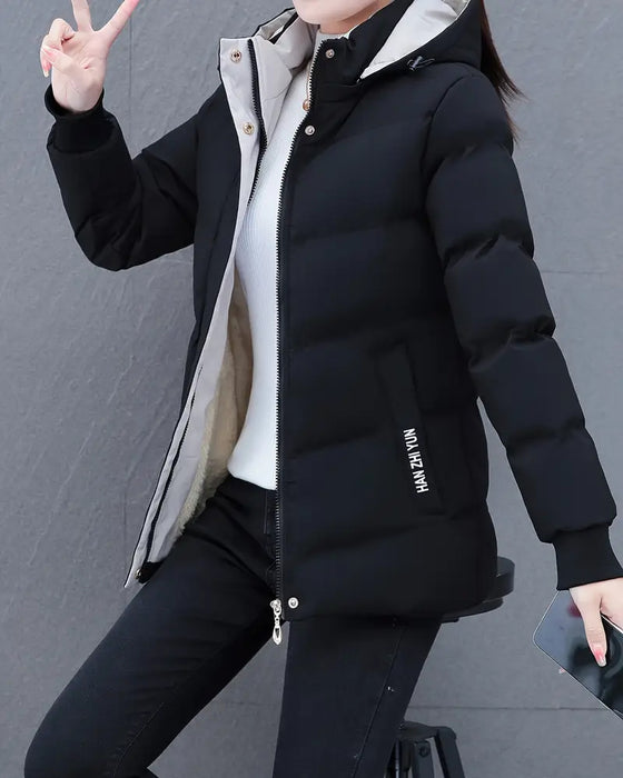 Casual Solid Color Warm Hooded Jacket