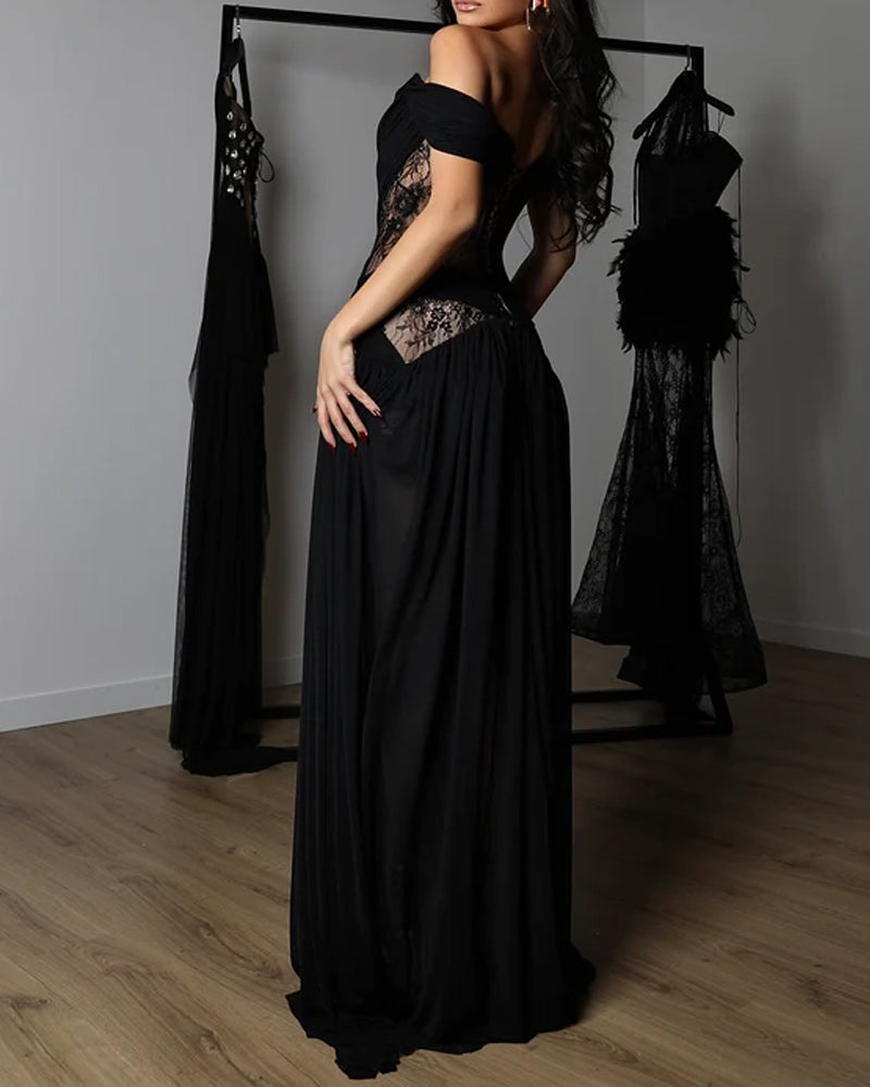 Off-The-Shoulder Lace Patchwork Dress