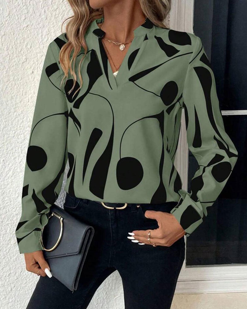 Abstract Geometric Print Blouse