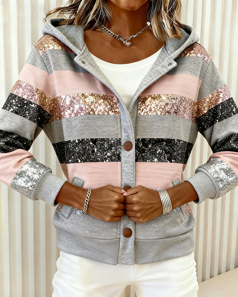 Glitter Print Striped Coat