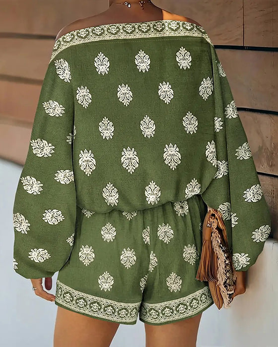Women's 2 Pieces Outfit Boho Top and Shorts Set