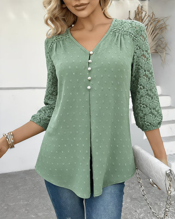 Lace Patchwork 3D Floral Blouse