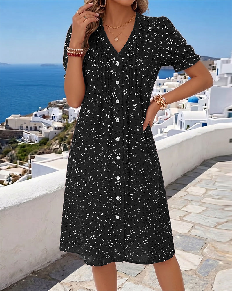 Floral V-Neck Button-Front Dress