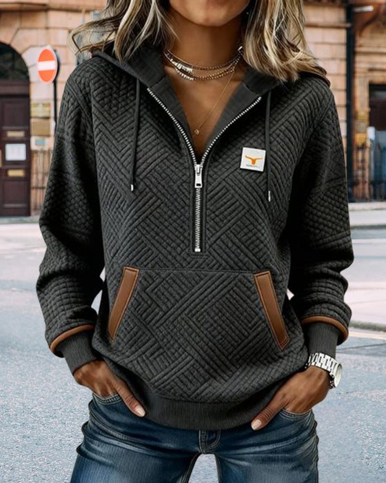 Long-Sleeved Jacquard Casual Hoodie