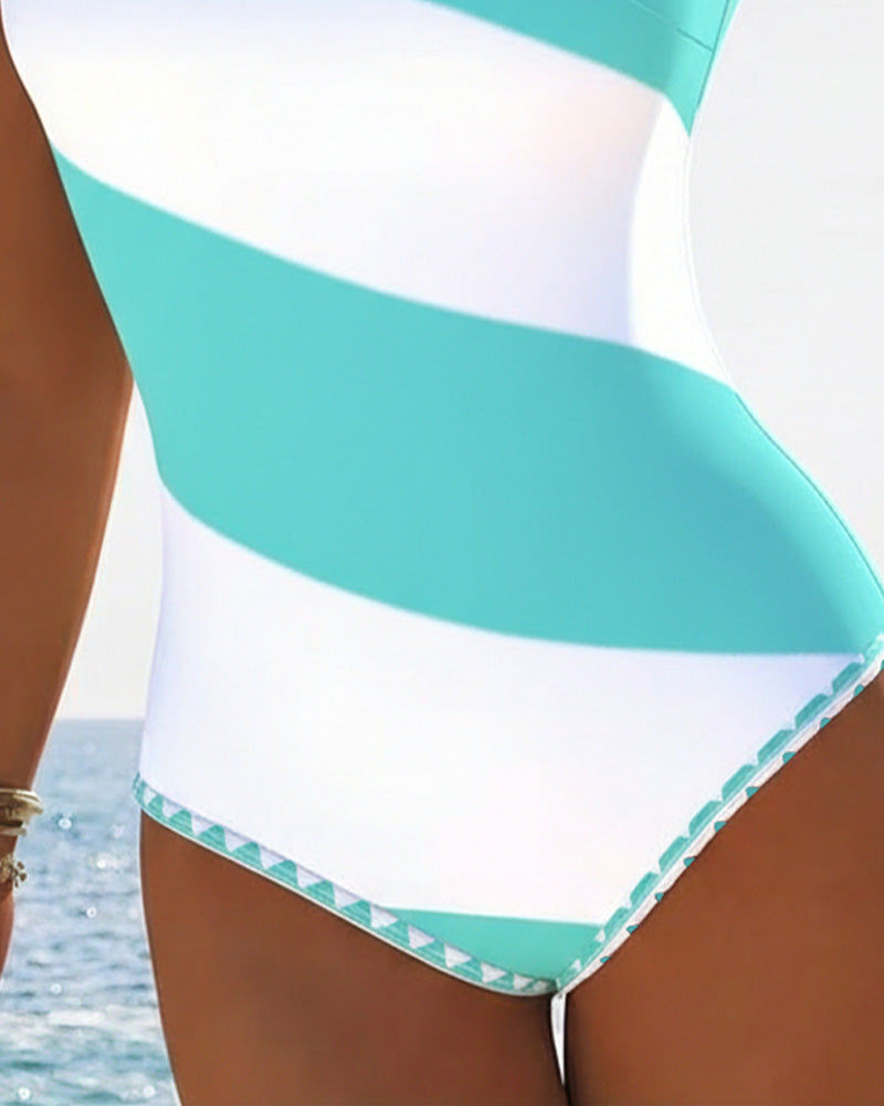 Color-Blocked Striped One-Piece