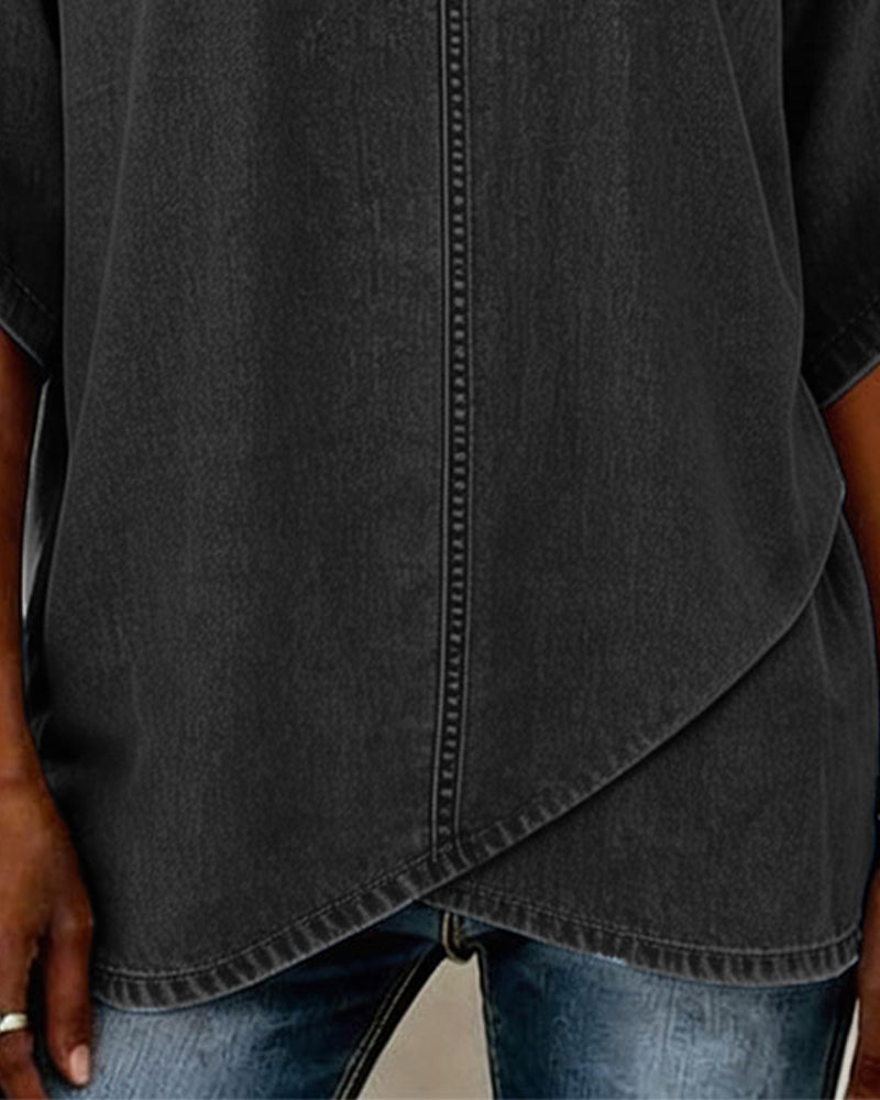 V-Neck Casual Denim Top