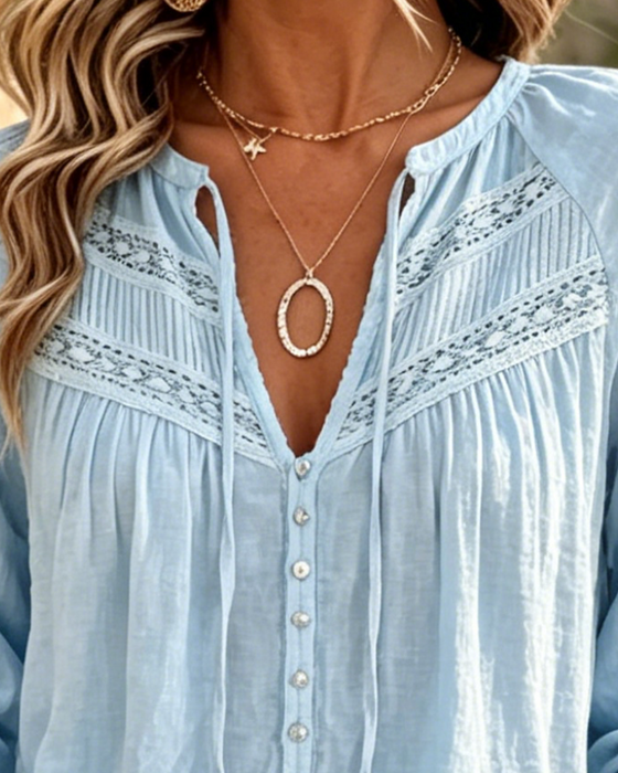 Casual Hollow Out Lace Blouse