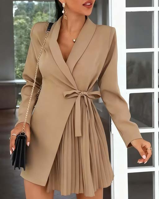 Suit-Style Pleated Waist Dress