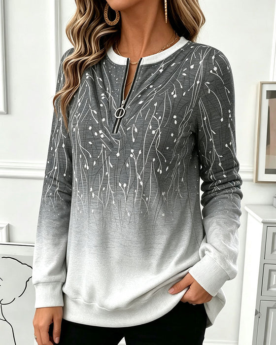 Crew Neck Zip Ombre Sweatshirt