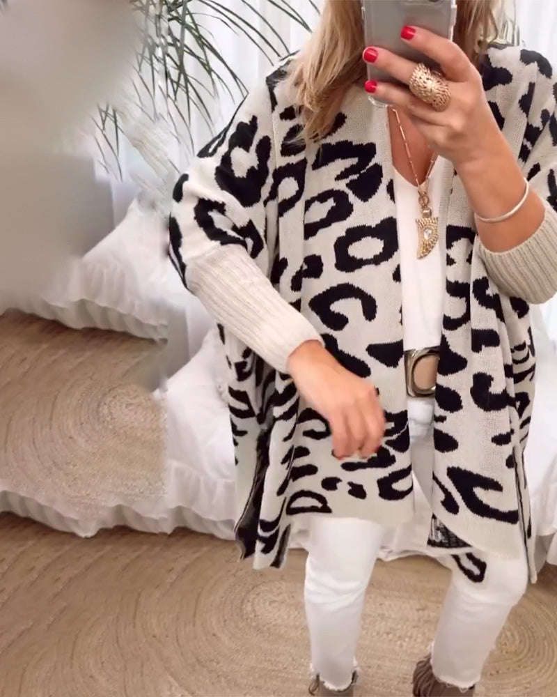 Casual long-sleeved leopard print cardigan
