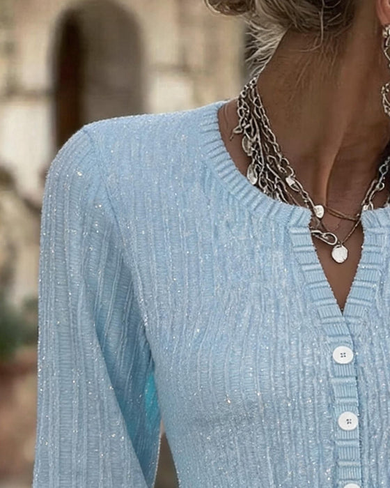 Elegant Three-Quarter Sleeve Button-Up Blouse