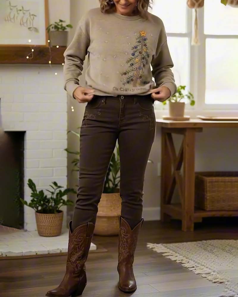 Loose-Fitting Long-Sleeved Printed Sweatshirt