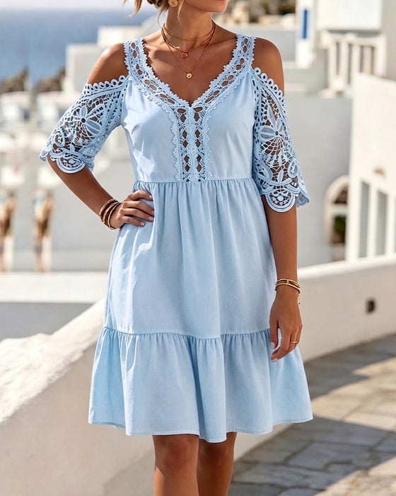 Lace Off-Shoulder Tiered Short Dresses