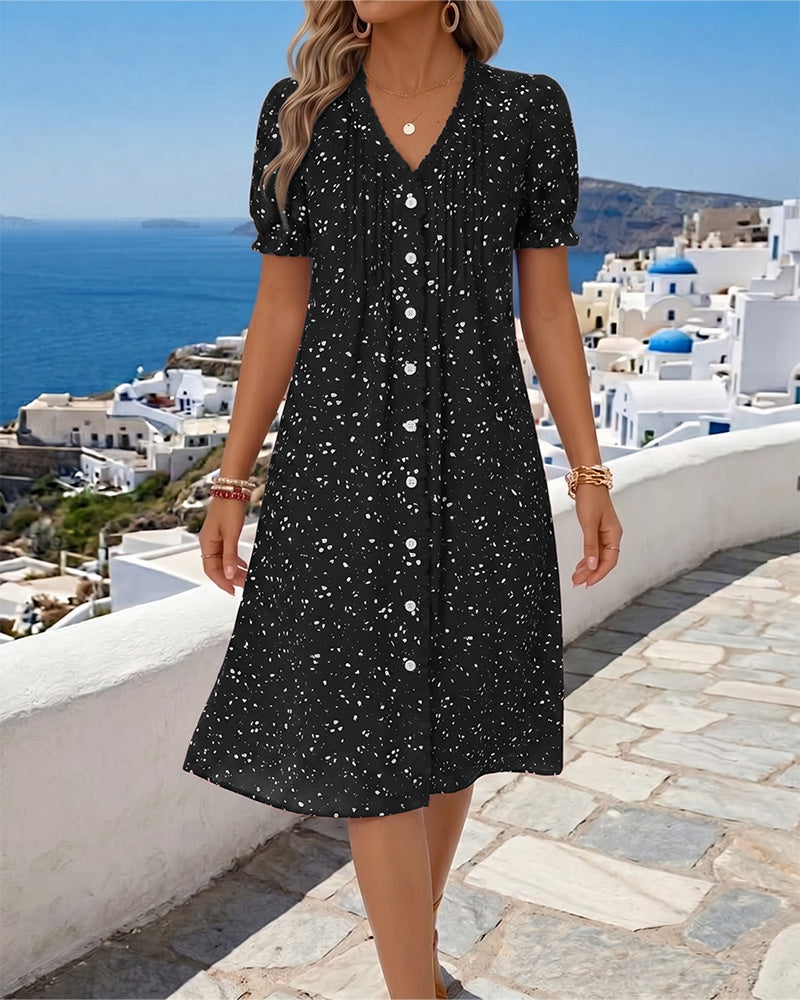 Floral V-Neck Button-Front Dress