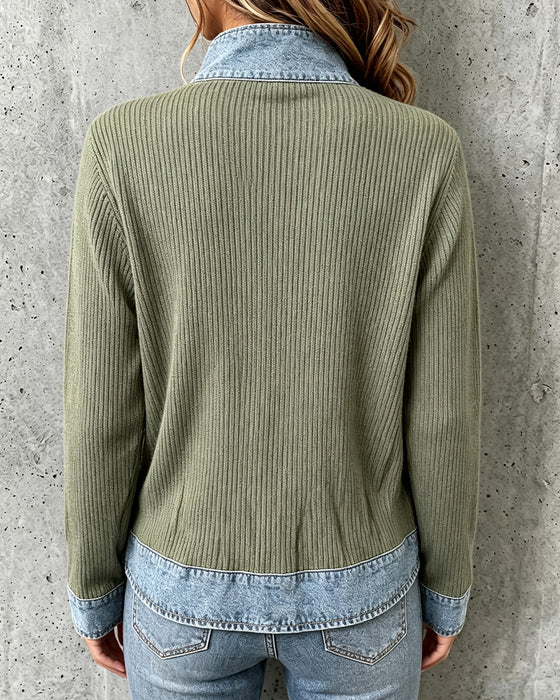 Relaxed Denim Panel Knit Coat