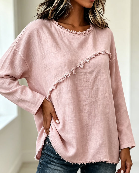 Crew Neck Solid Irregular Blouse