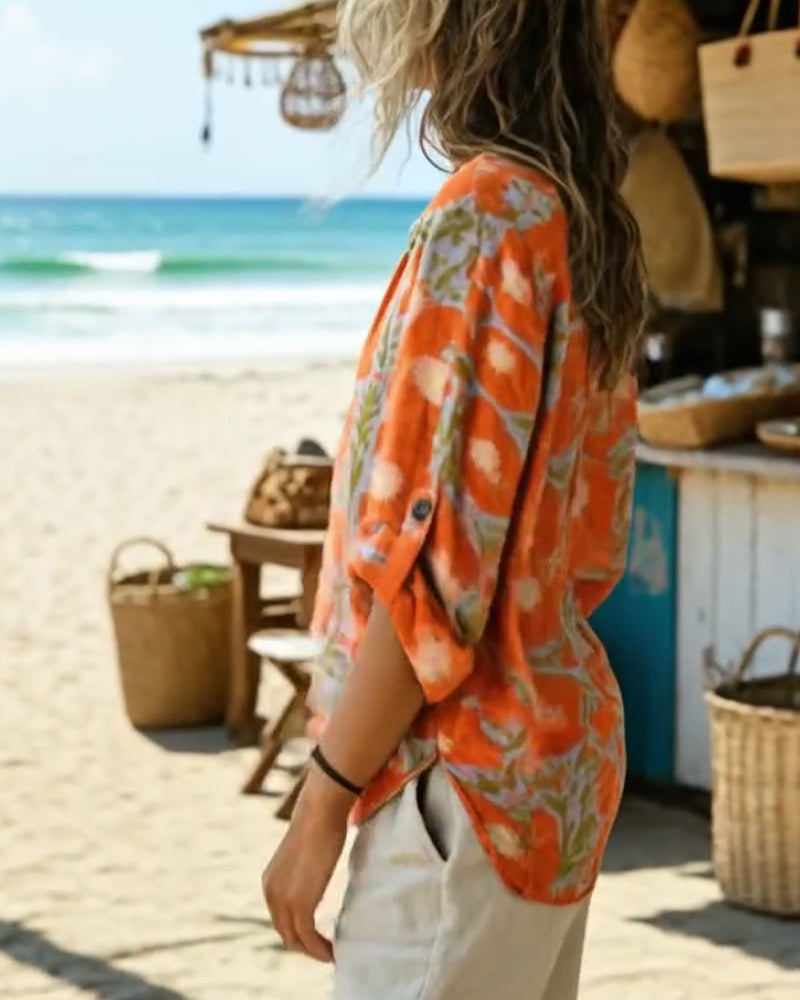 Stand Collar Button-Up Vintage Floral Shirt
