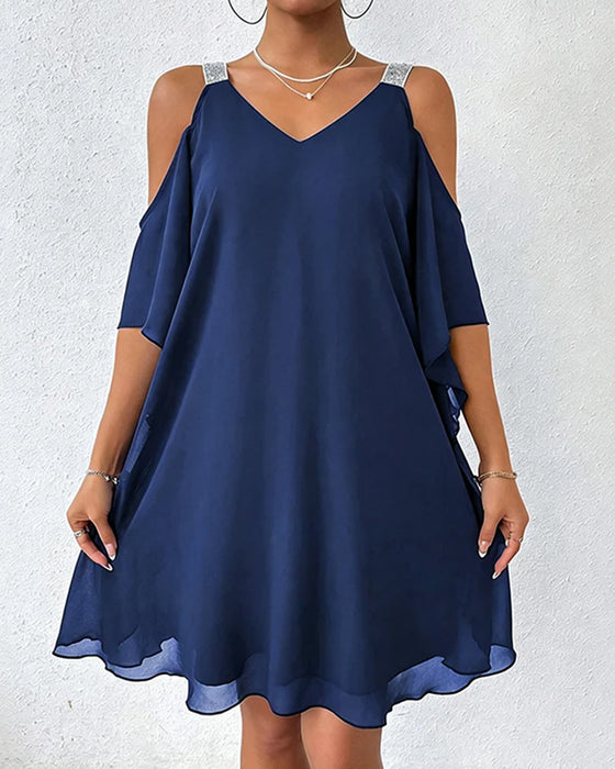 Sequin Off-Shoulder Solid-Color Dress