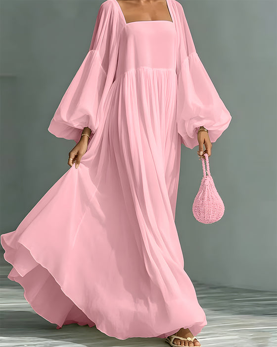Square Neck Puff Sleeve Fairy Maxi Dress