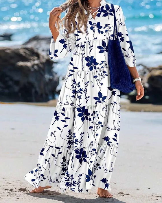 V-Neck Floral Ruffle Tiered Dress