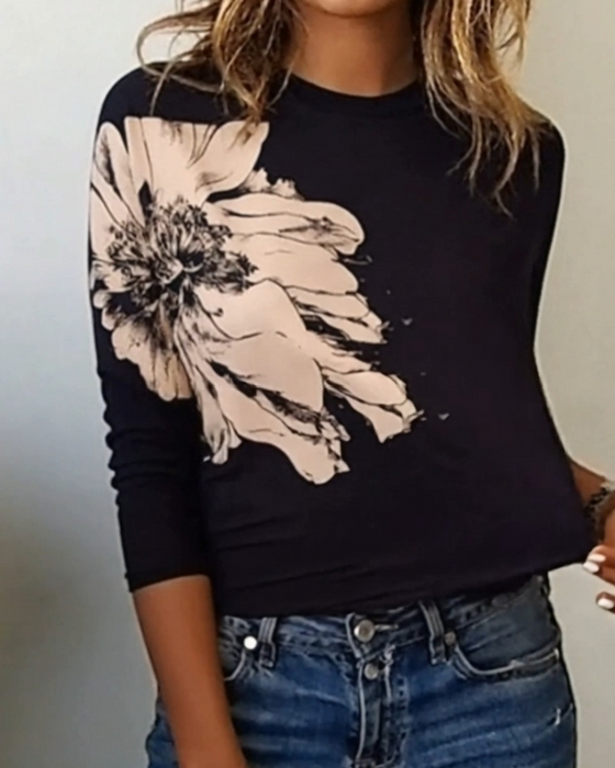 Fashionable Printed Long-Sleeved Top