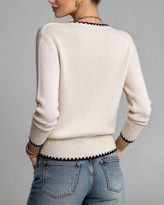 V-Neck Button-Down Contrast Cardigan