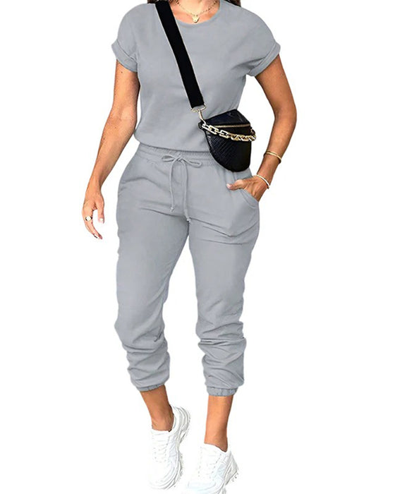 Solid Crew Neck Short Sleeve Set