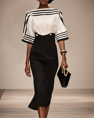 Stylish Striped Contrast Waist Dress
