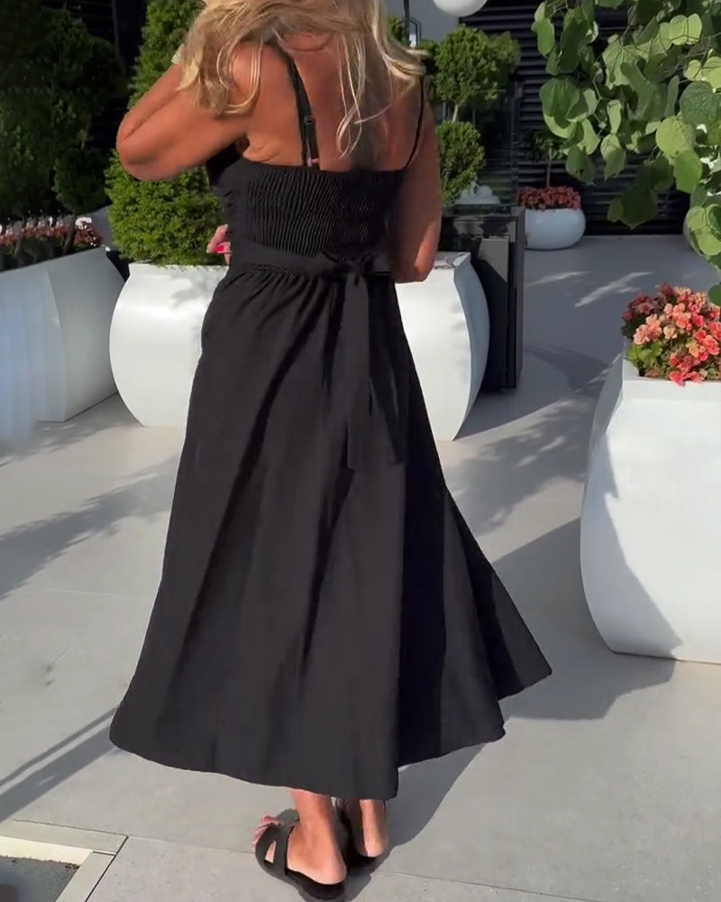 Strappy V-Neck Ruched High Waist Dress