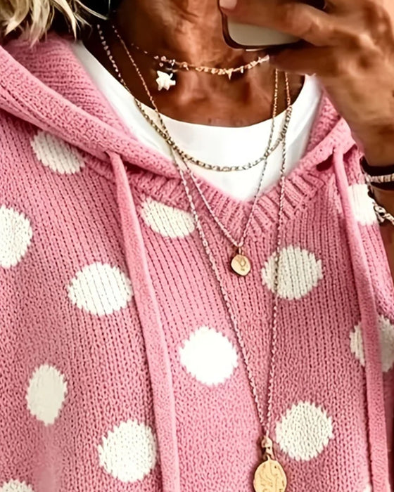 Hooded Polka Dot Loose Pullover