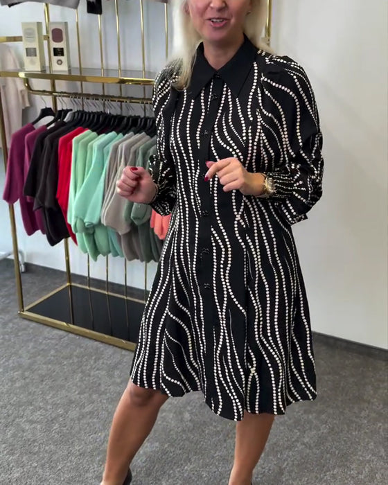 Lapel Collar Wave Pattern Chain Detail Dress