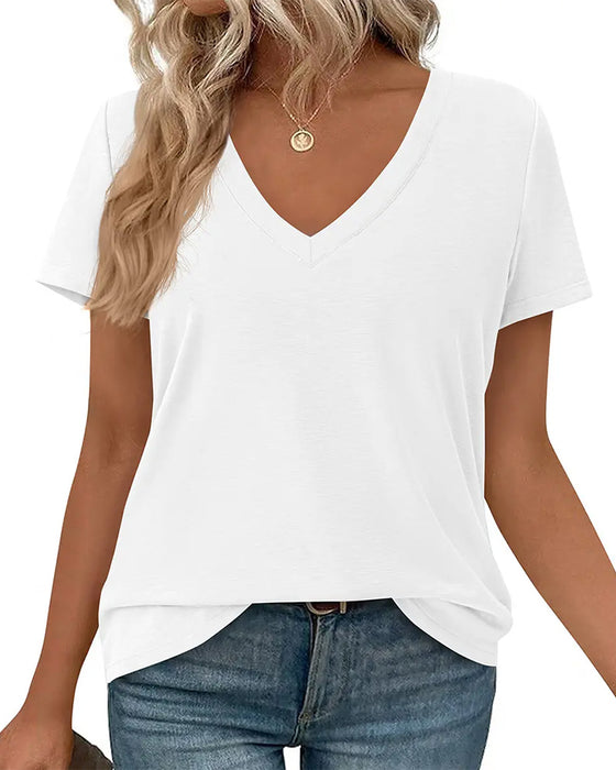 Pullover V-Neck Solid T-Shirt