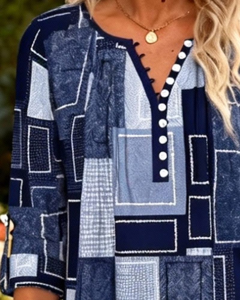 Button-Down Square Print Top