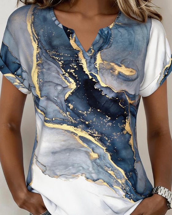 Marble Print V-Neck T-Shirt