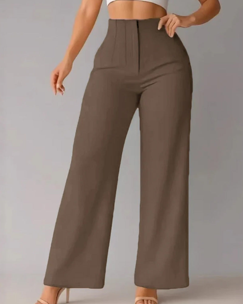 Solid Casual Blazer Wide Leg Pant