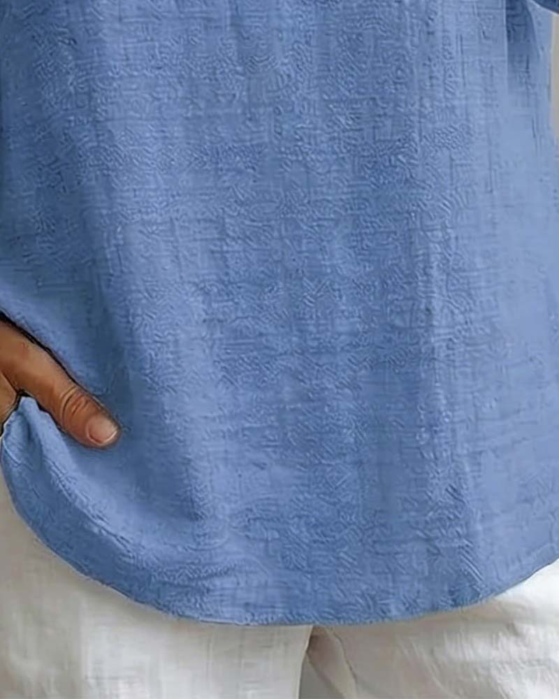 Double-Button Decorative V-Neck Blouse