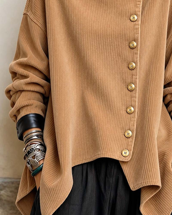 Corduroy Diagonal Button Loose Top