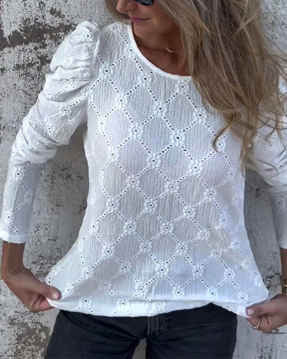 Puff Sleeve Cutout Blouse