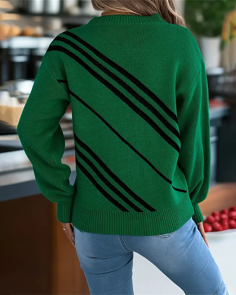 Diagonal Striped Round Neck Jumper