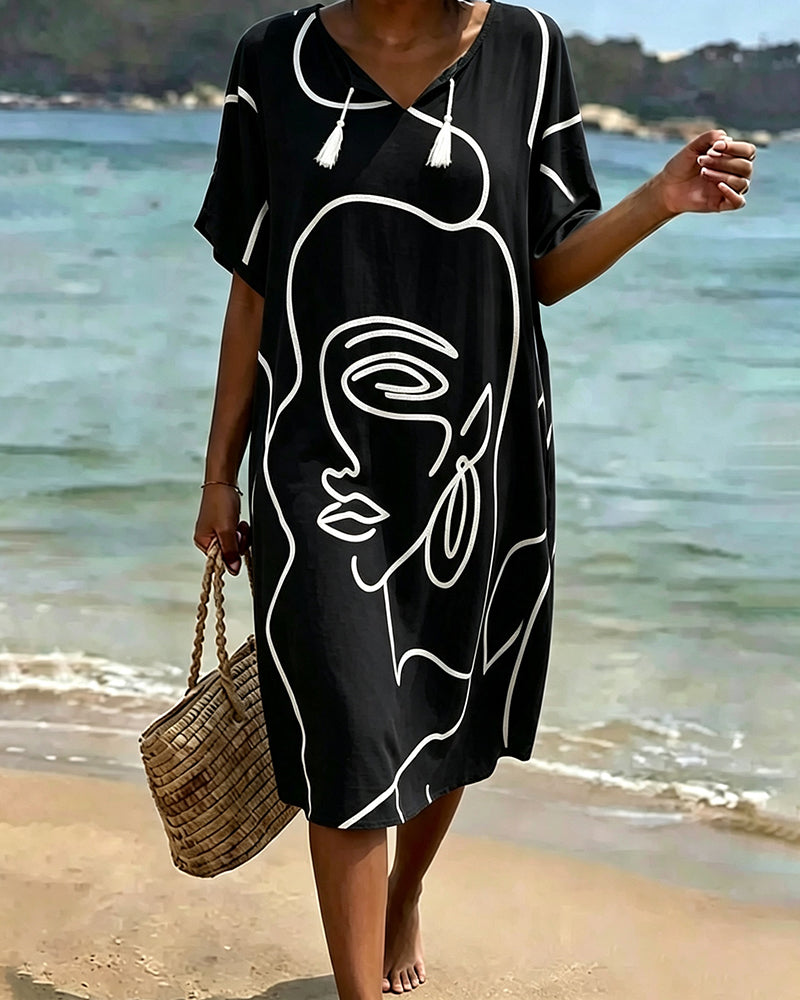 V-Neck Short Sleeve Shift Dress
