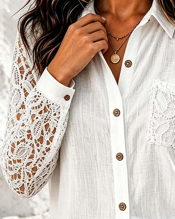 Lace Patchwork Long Sleeve Blouse