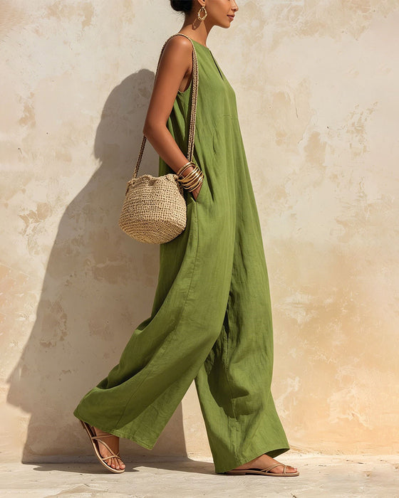 Small V-Neck Wide-Leg Jumpsuit
