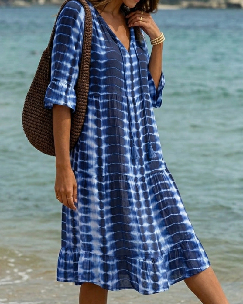 V-Neck Gradient Print Vacation Dress