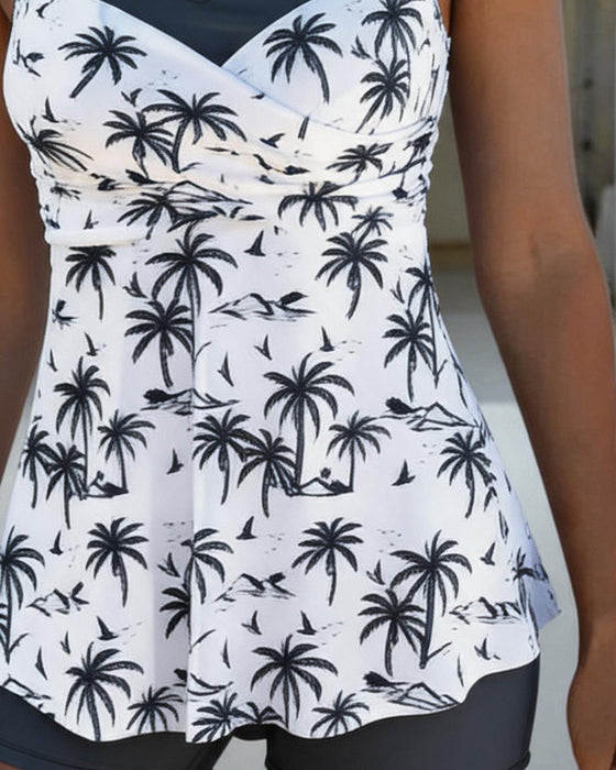 Skirted Waist Patchwork Tankini