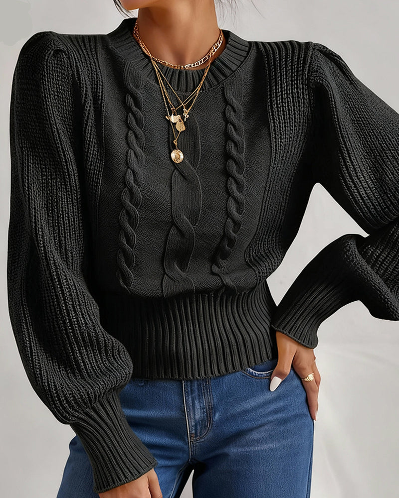 Puff-Sleeved Cable Knit Short Jumper