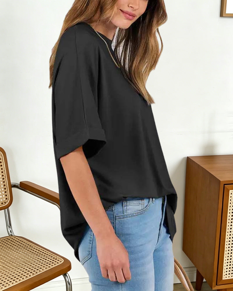 Loose Rolled-Hem Short-Sleeve T-Shirt