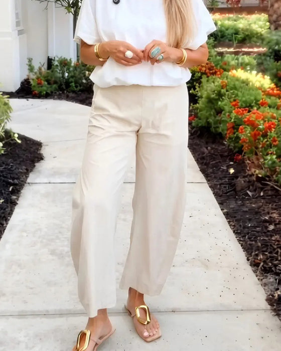 Solid Color Hanging Pocket Cropped Pants